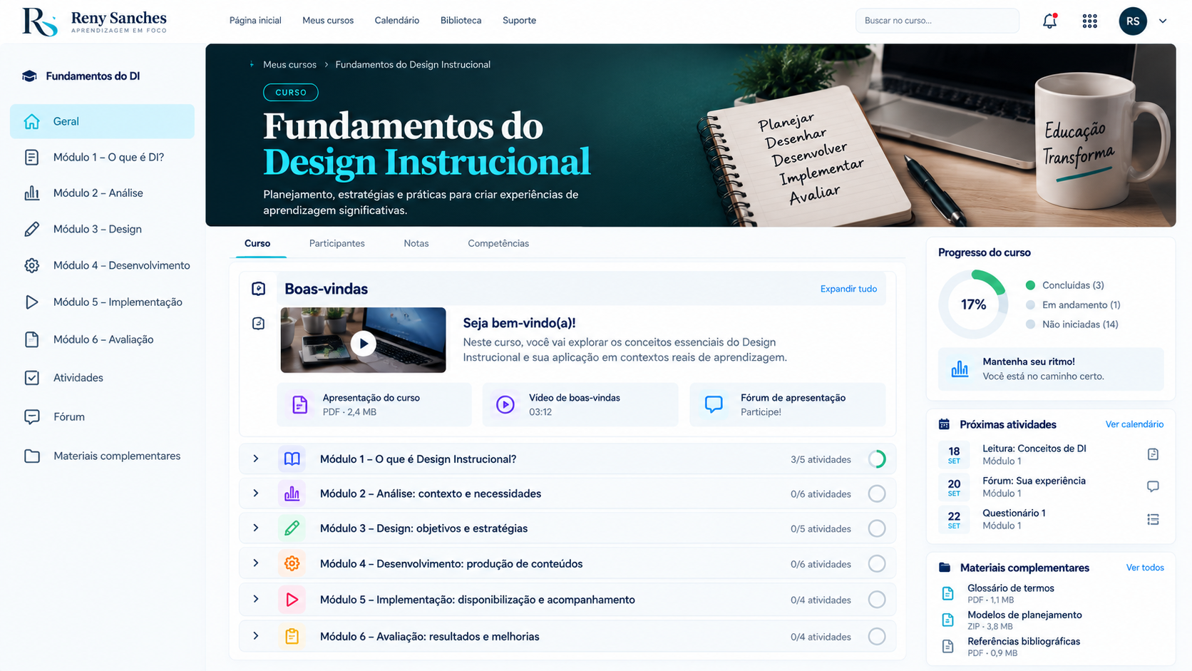 Estruturação de cursos em ambiente Moodle